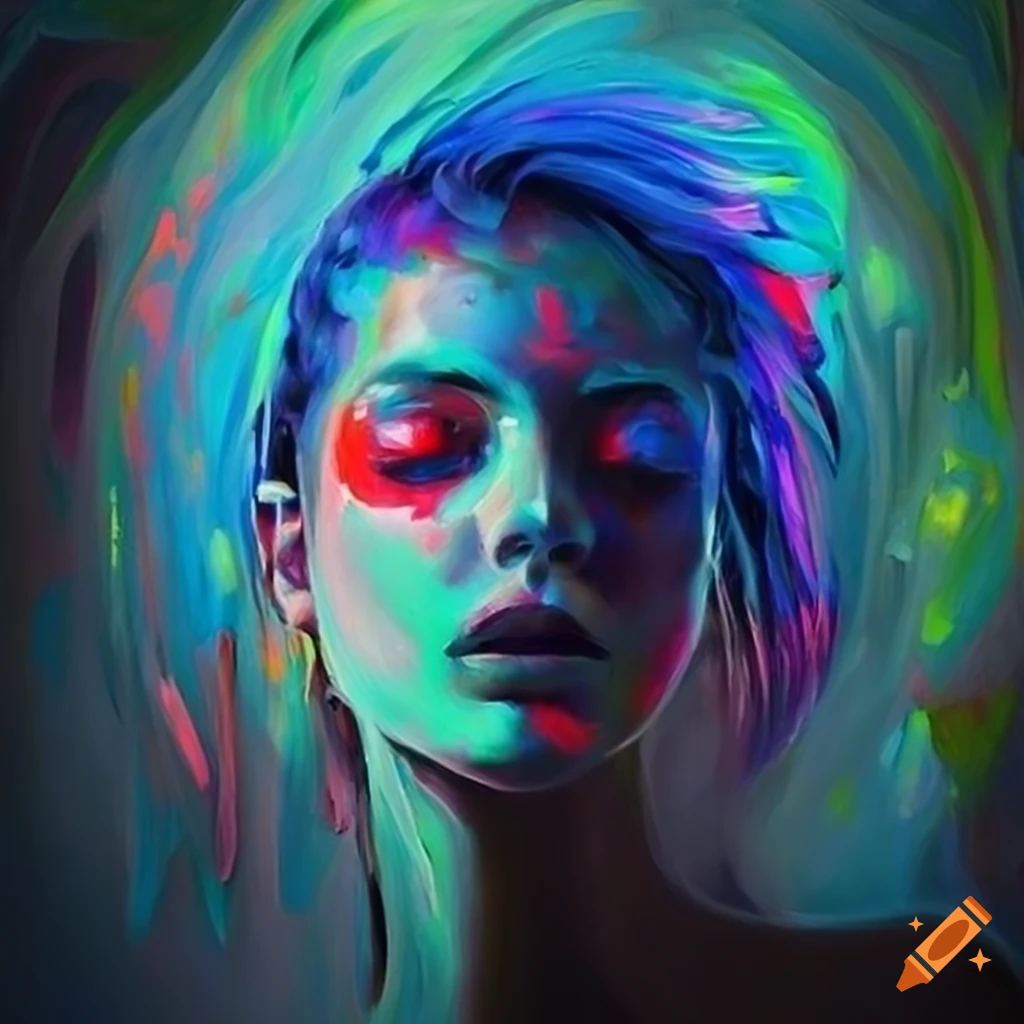 Neon oil painting of woman high resolution