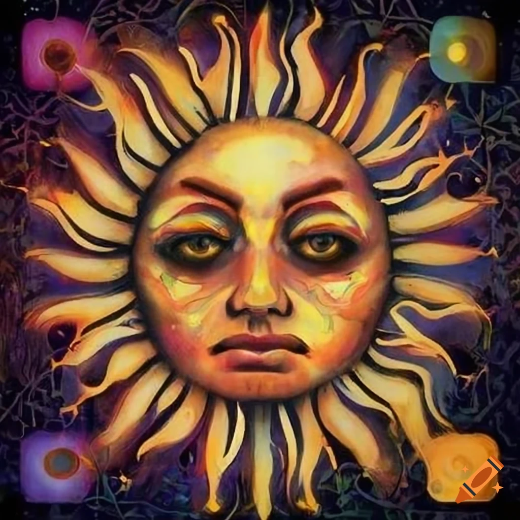A tarot card of the sun in mystic design