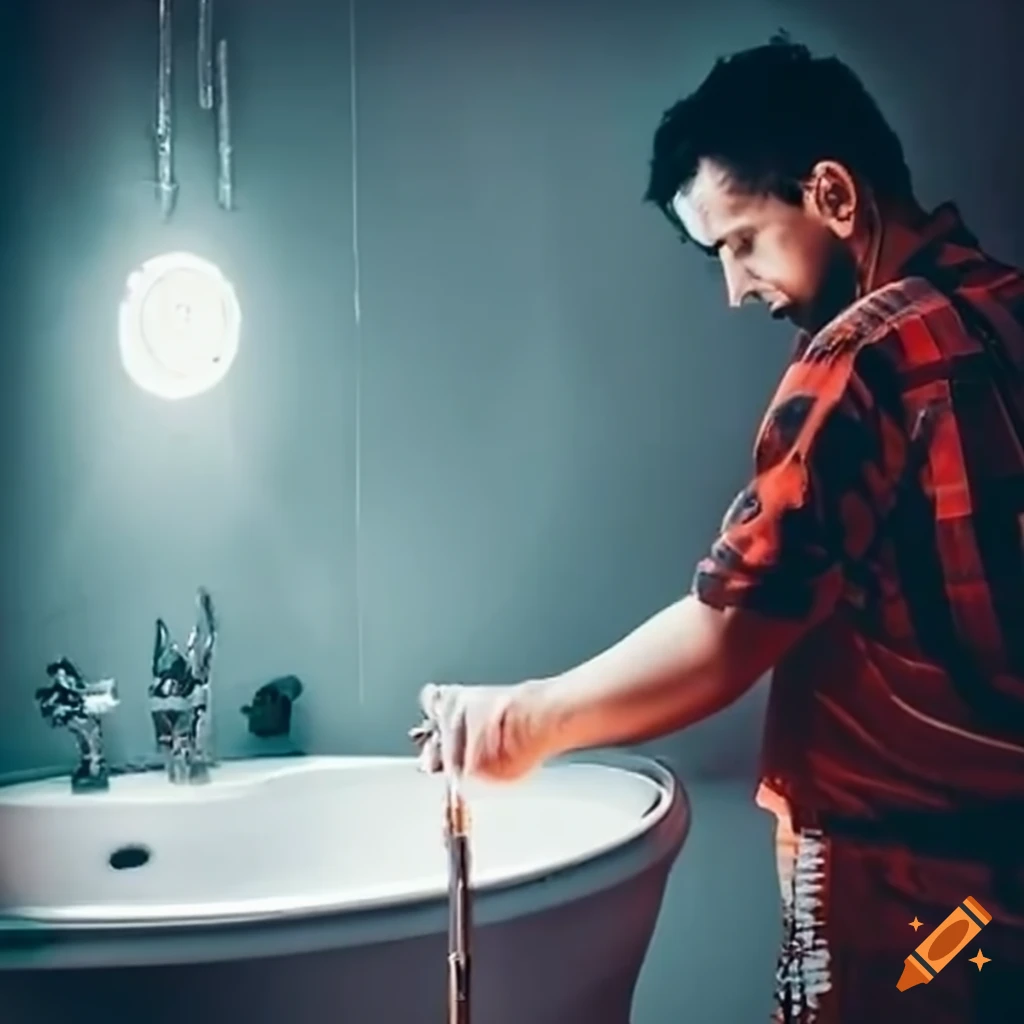 Handyman fixing broken pipe in bathroom