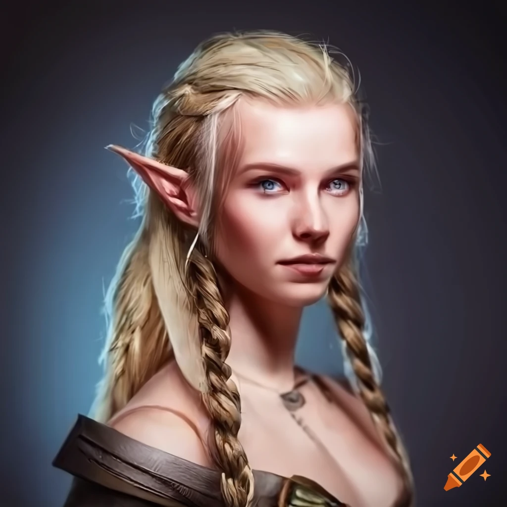 Portrait of a beautiful halfelf ranger with braided blonde hair