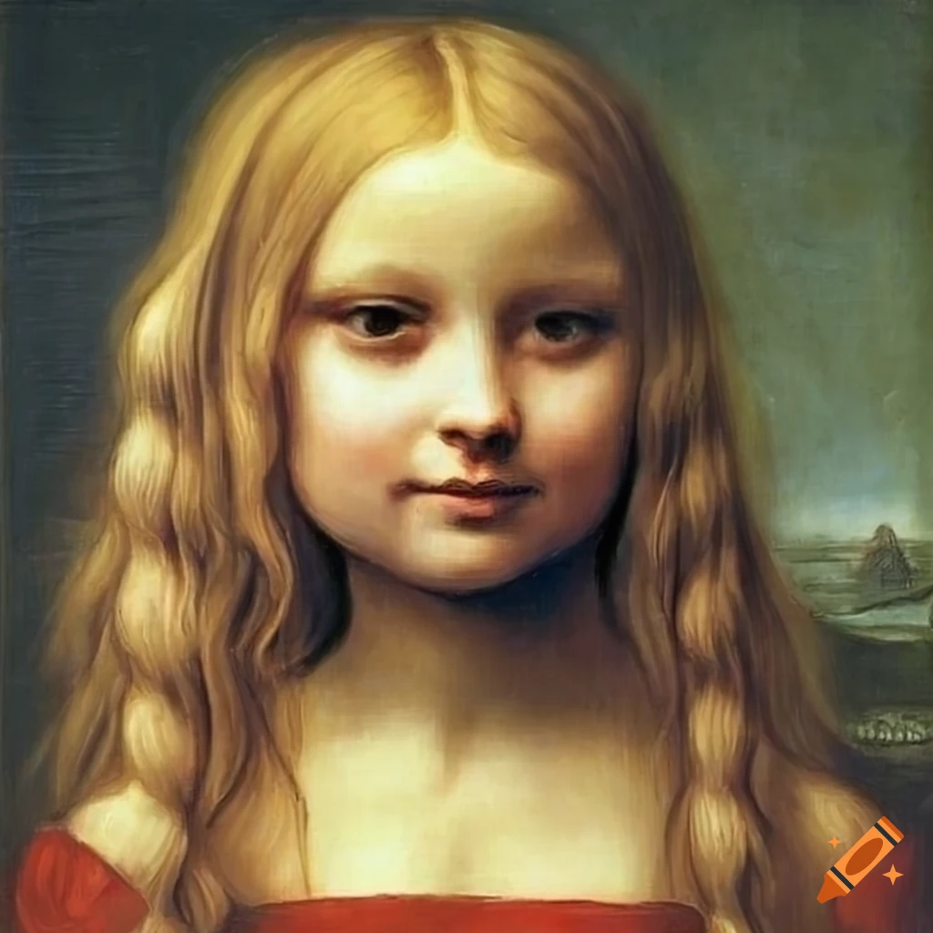 Leonardo da vinci painting of a girl with long blond hair and bangs