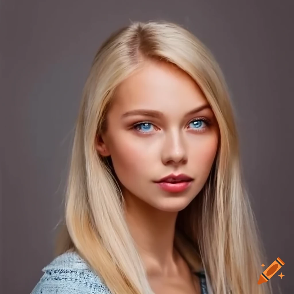 Life-like portrait of a pretty swedish blonde girl with big eyes