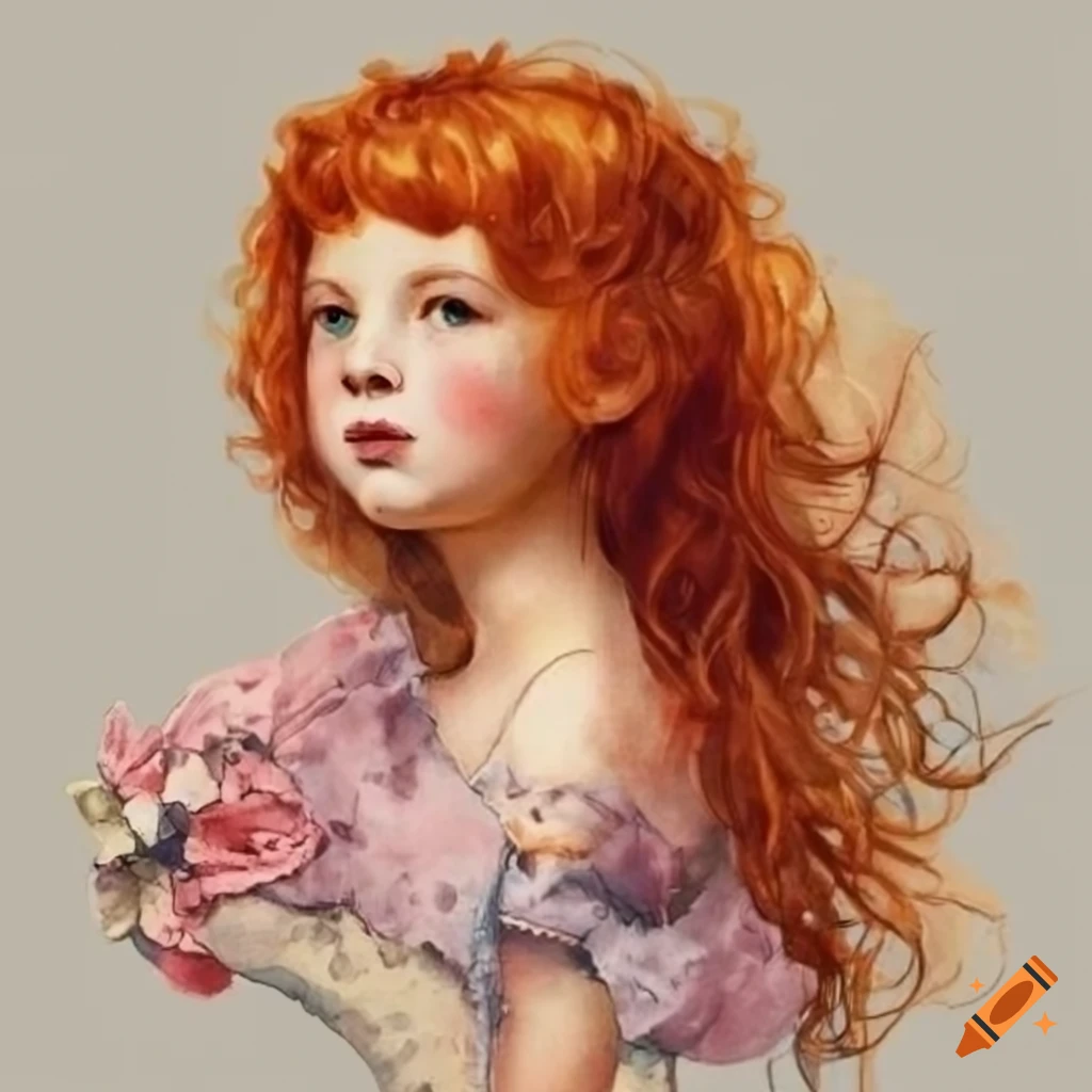 Watercolour Vintage Day Dreamer Clipart Red Haired Girl PNG Digital Watercolour vintage day dreamer clipart red haired girl png digital