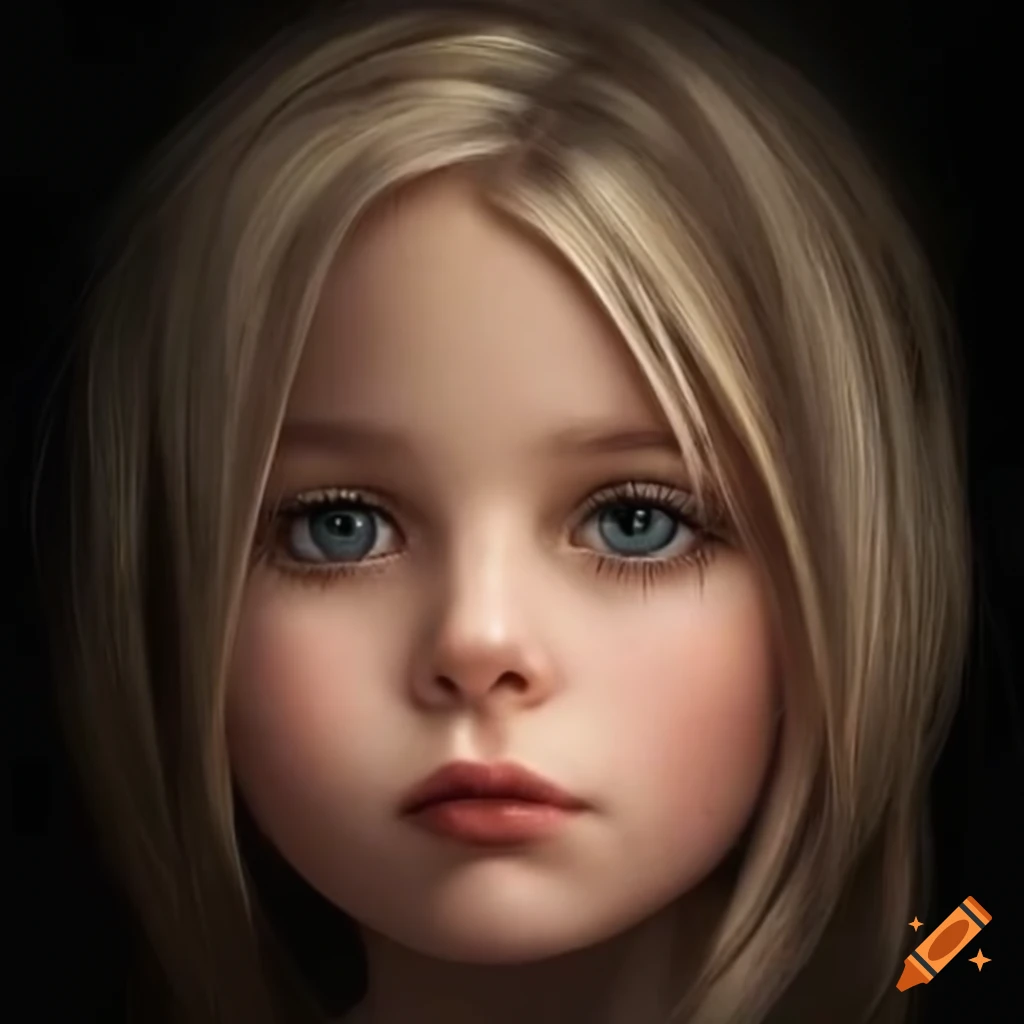Portrait of a cute 10-year-old girl with blonde hair and stunning grey eyes  on Craiyon