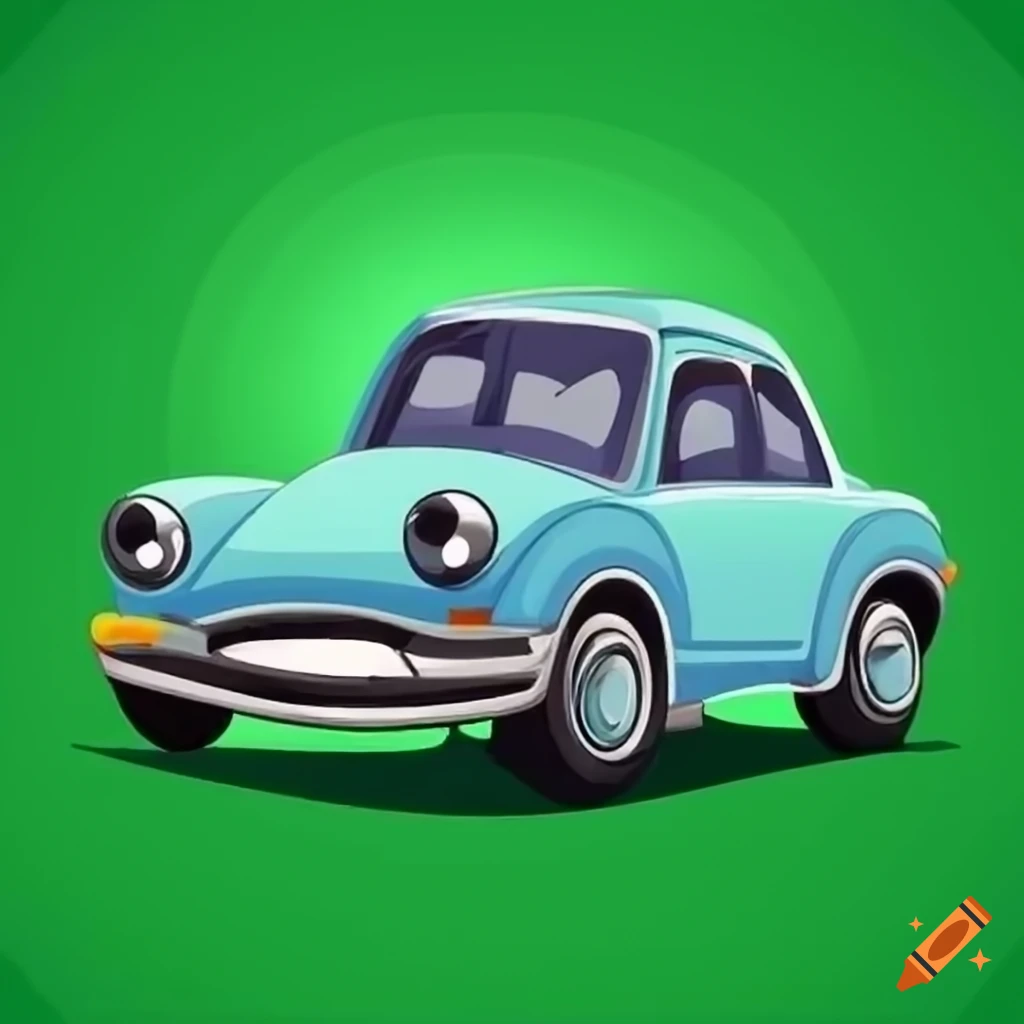 Car disney cartoon style with a green background