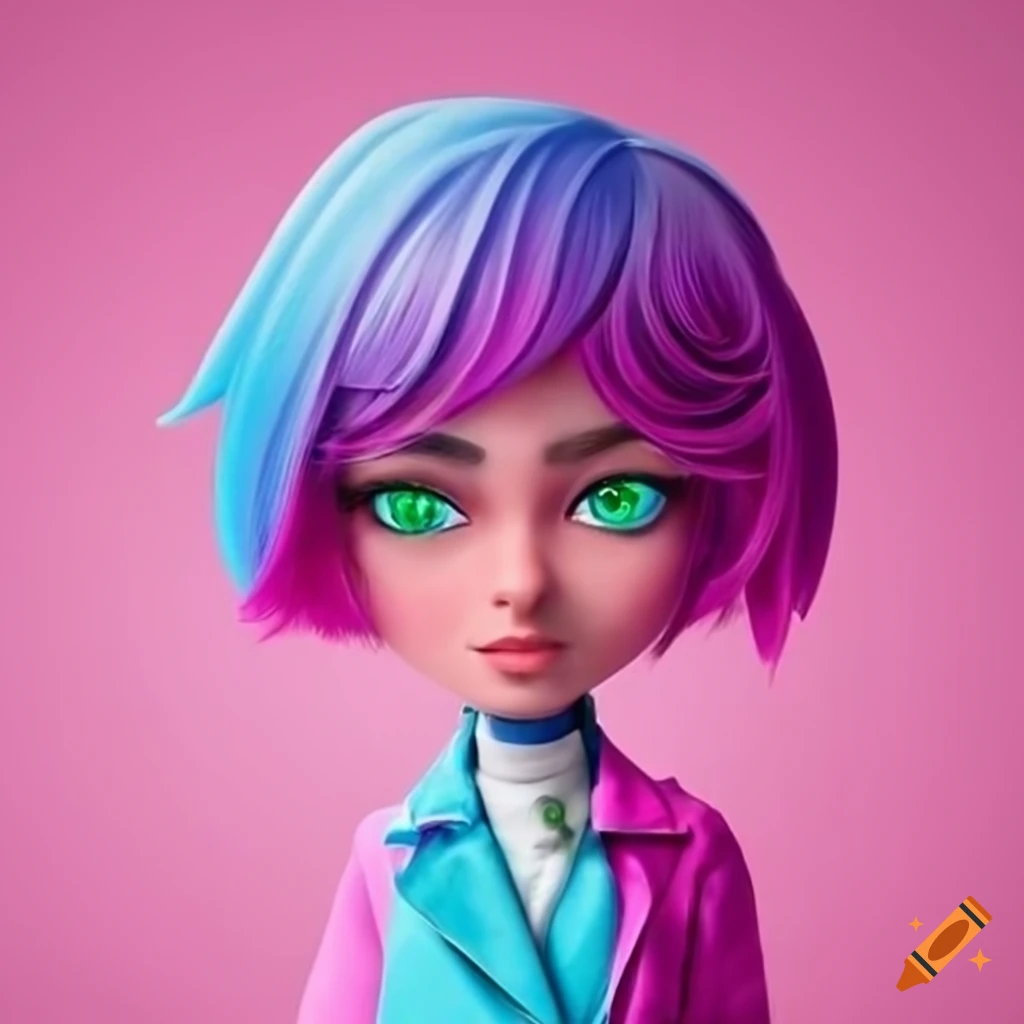 Girl human wearing coat lab pink blue with logo oc