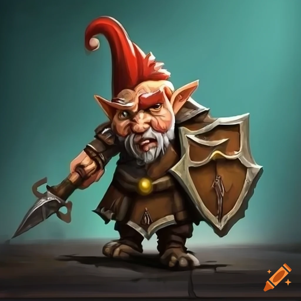 Gnome in armour brandishing a sword