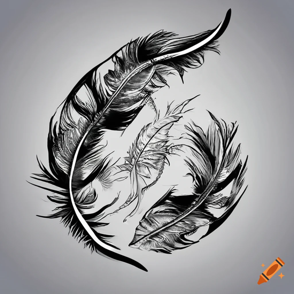 Black And Grey Three Feather Tattoo Design