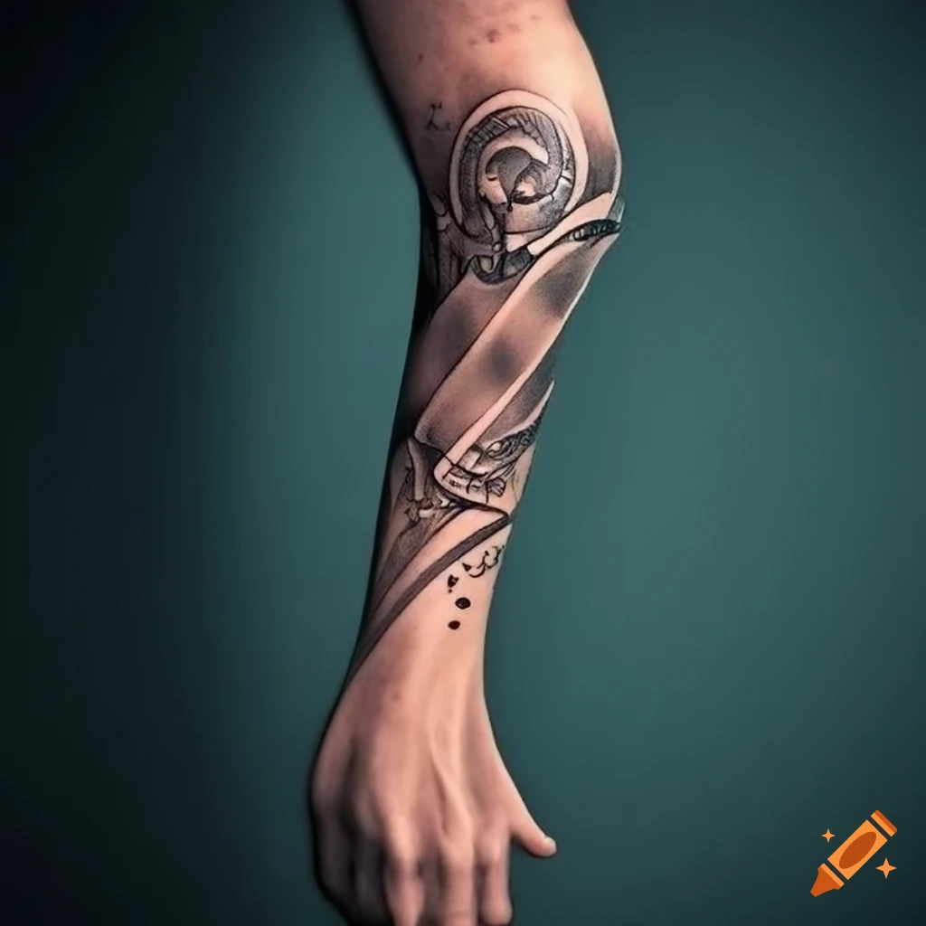 This is an extremely simple and minimalistic tattoo placed on male forearm.  It is black and