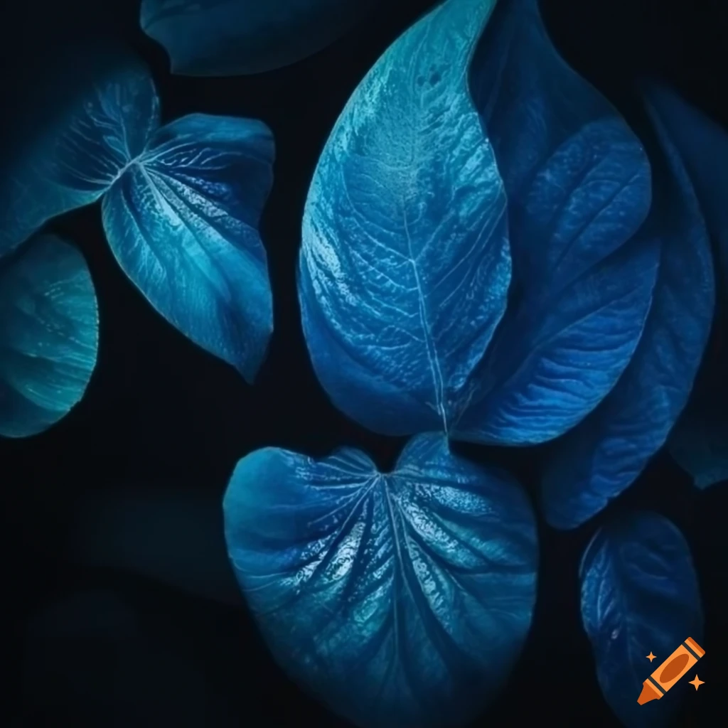 An abstract illustration, leaves and flowers, silver and indigo colors