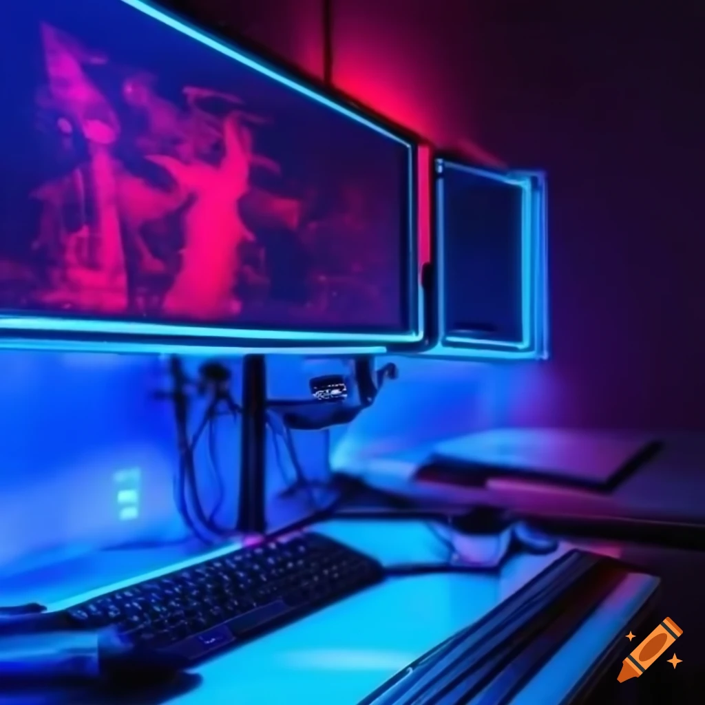 Gaming wallpaper for pc with neon lights on Craiyon