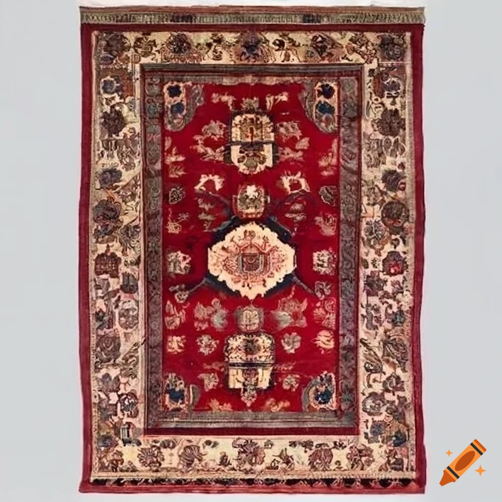 A slightly curled red persian rug