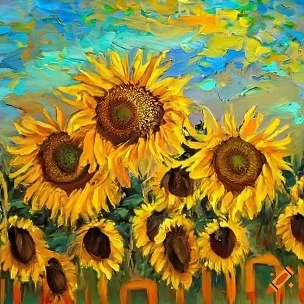 Sunflower field impressionist painting