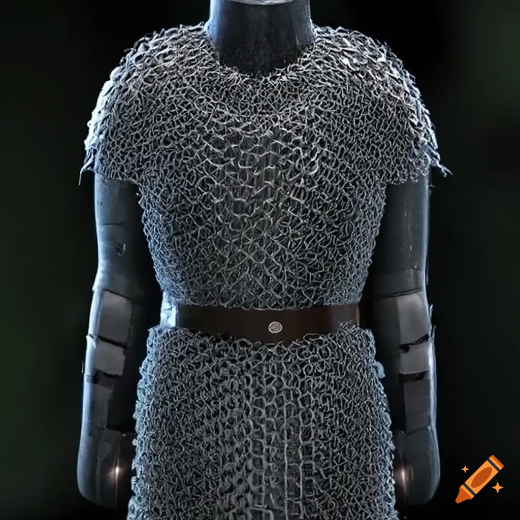 Detailed chainmail armor worn by a brave medieval warrior on Craiyon