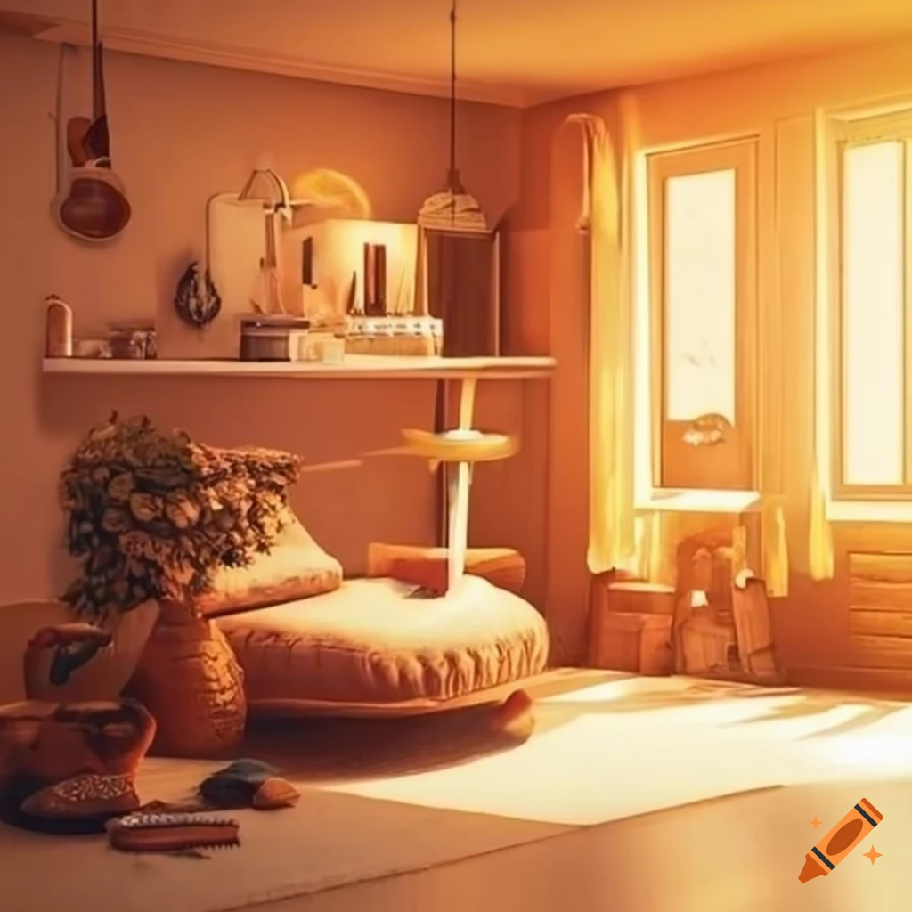 Cozy house with guitars in the golden hour