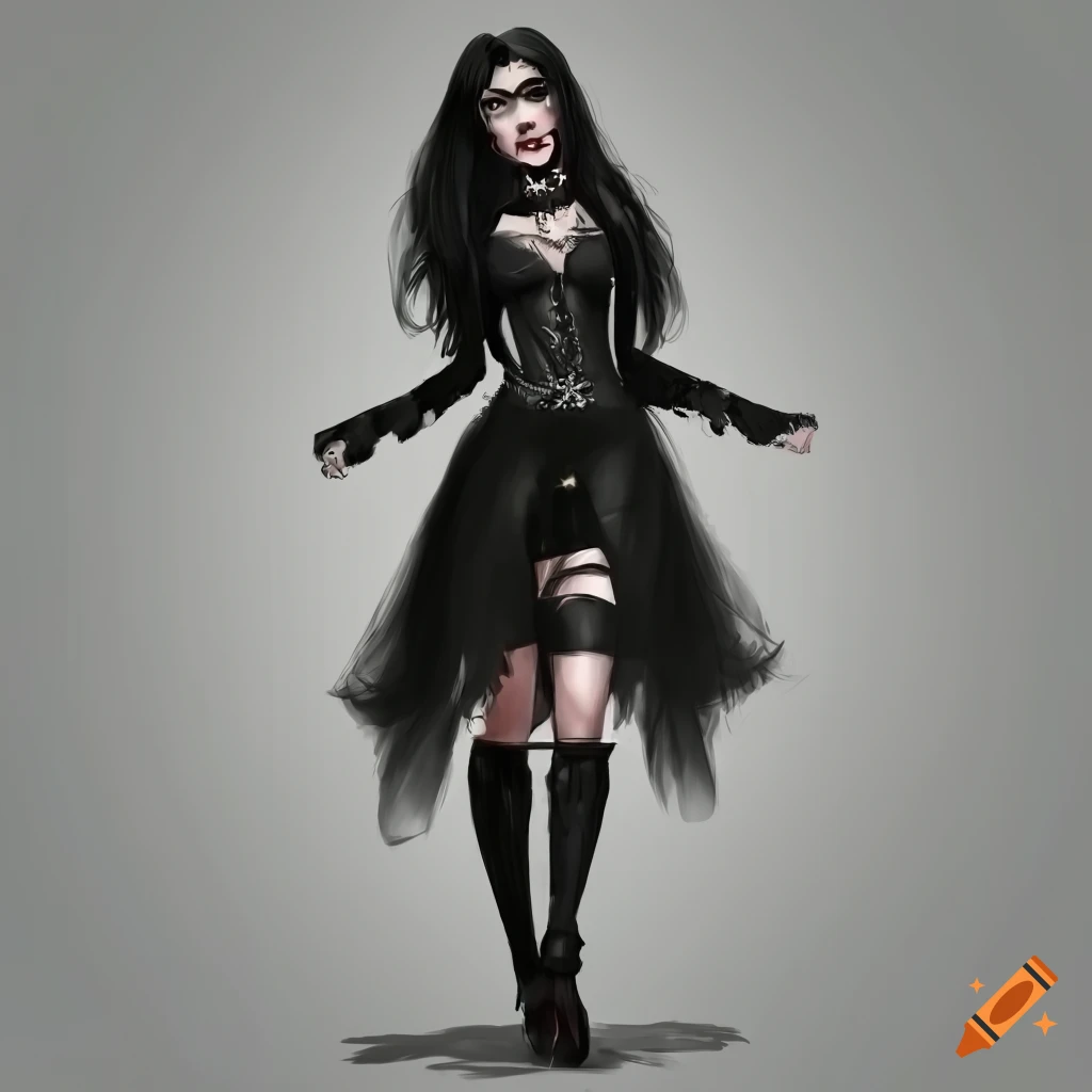 Full-body character, goth, woman on Craiyon