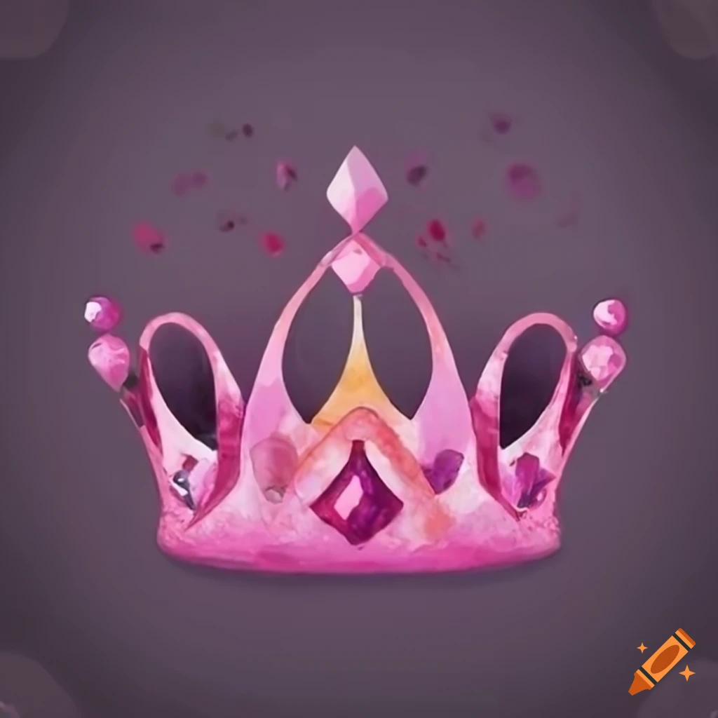 Princess crown with pink diamonds watercolor style
