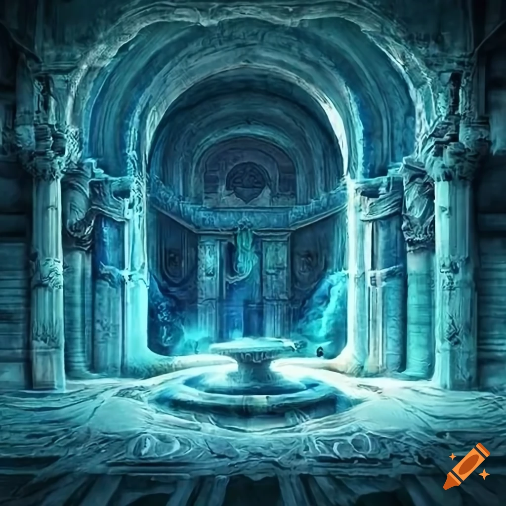 Forbidden tomb, ancient, medival fantasy, underground pool, blue and ...