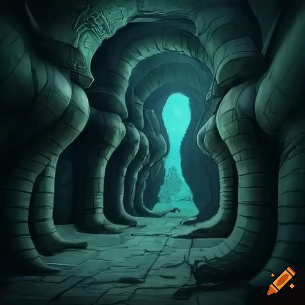 An ophidian alien slithering along the street of a sleek subterranean city