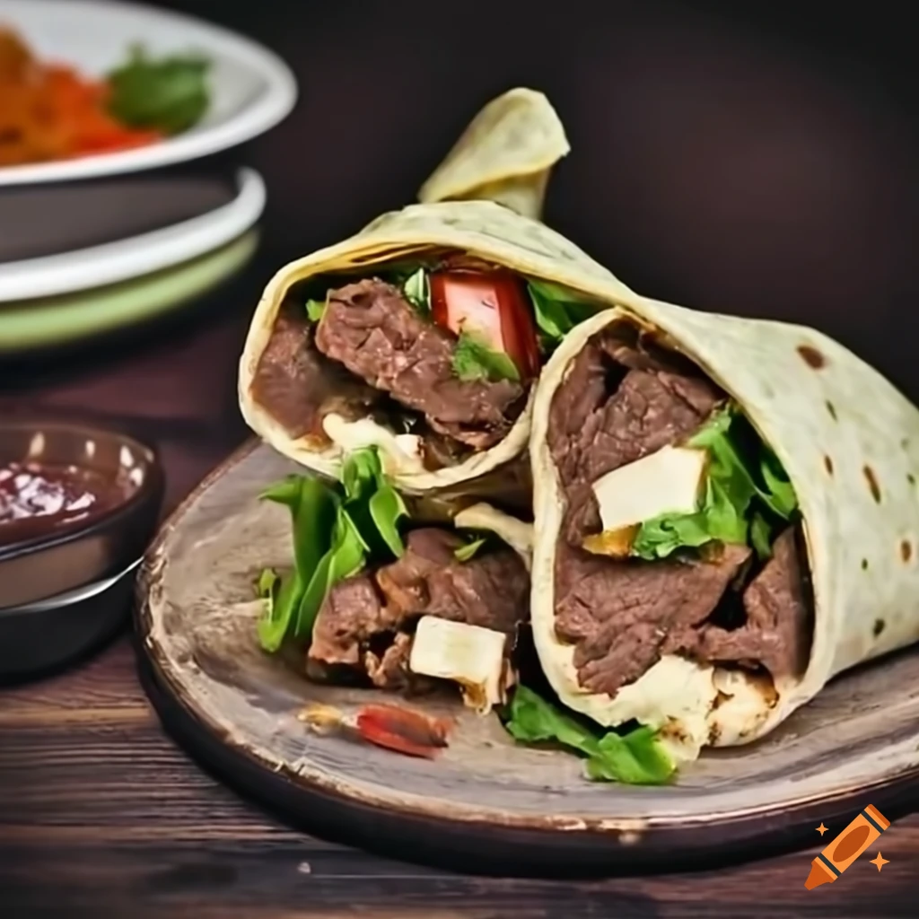 Mouthwatering arabic beef donair wraps with savory spices and fresh toppings