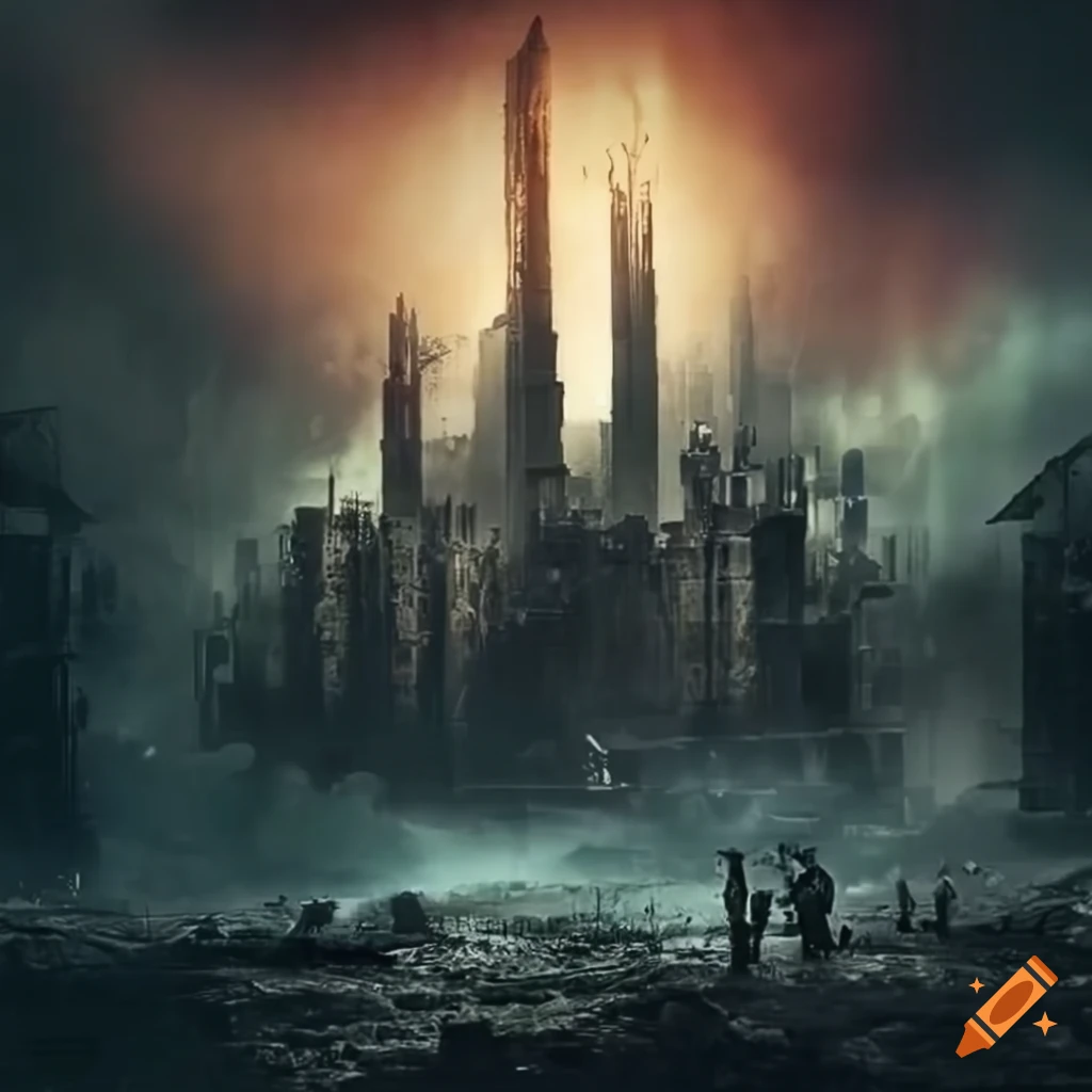 The collapse of advanced civilisation, desolation, ruin, destroyed city ...