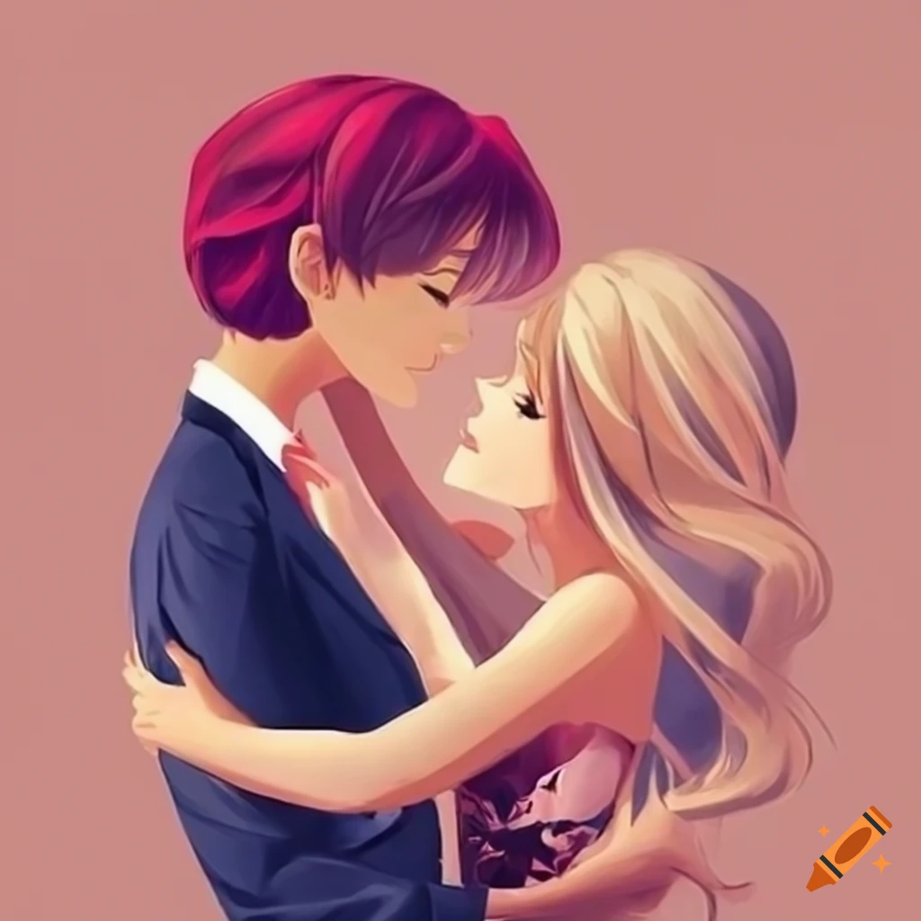 cute couple hug anime