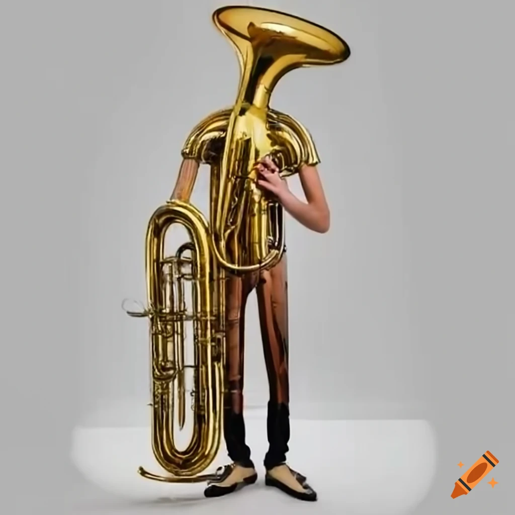 Tall man playing a tuba that is made of horse skin on Craiyon