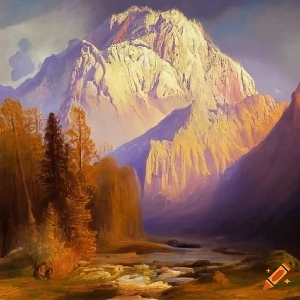 Among the sierra nevada mountains; albert bierstadt style
