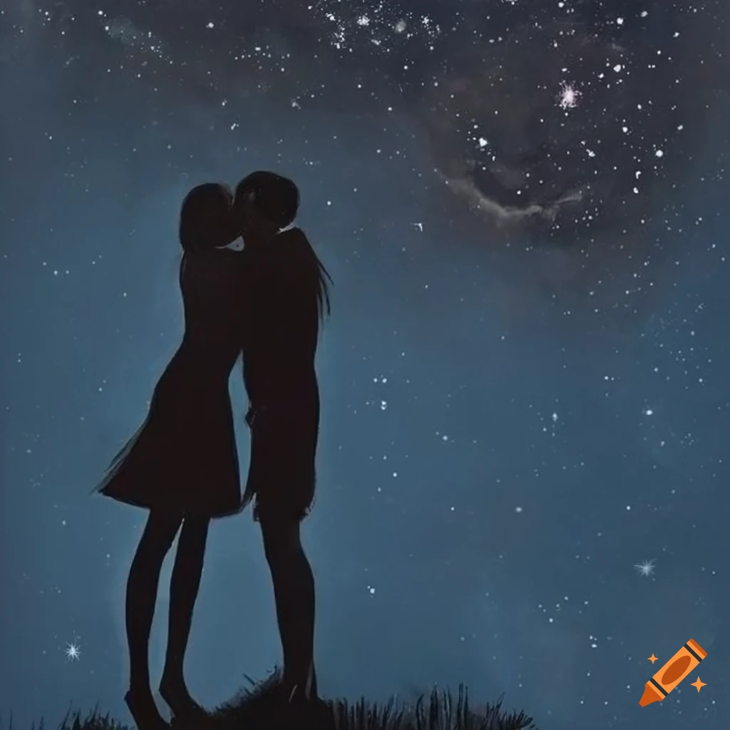 silhouette couple kissing painting