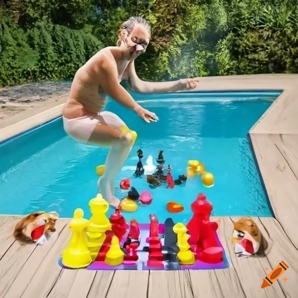Pool dog crazy party insane wacky crazy games board game chess swimming  pool summer crazy party