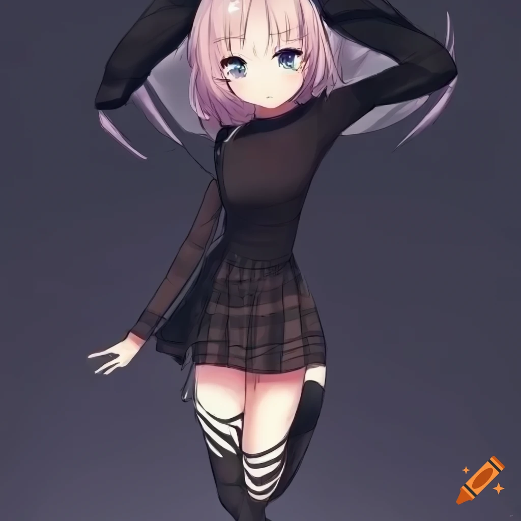 Premium Vector  Anime girl sits in a half turn and poses for the camera on  her skirt