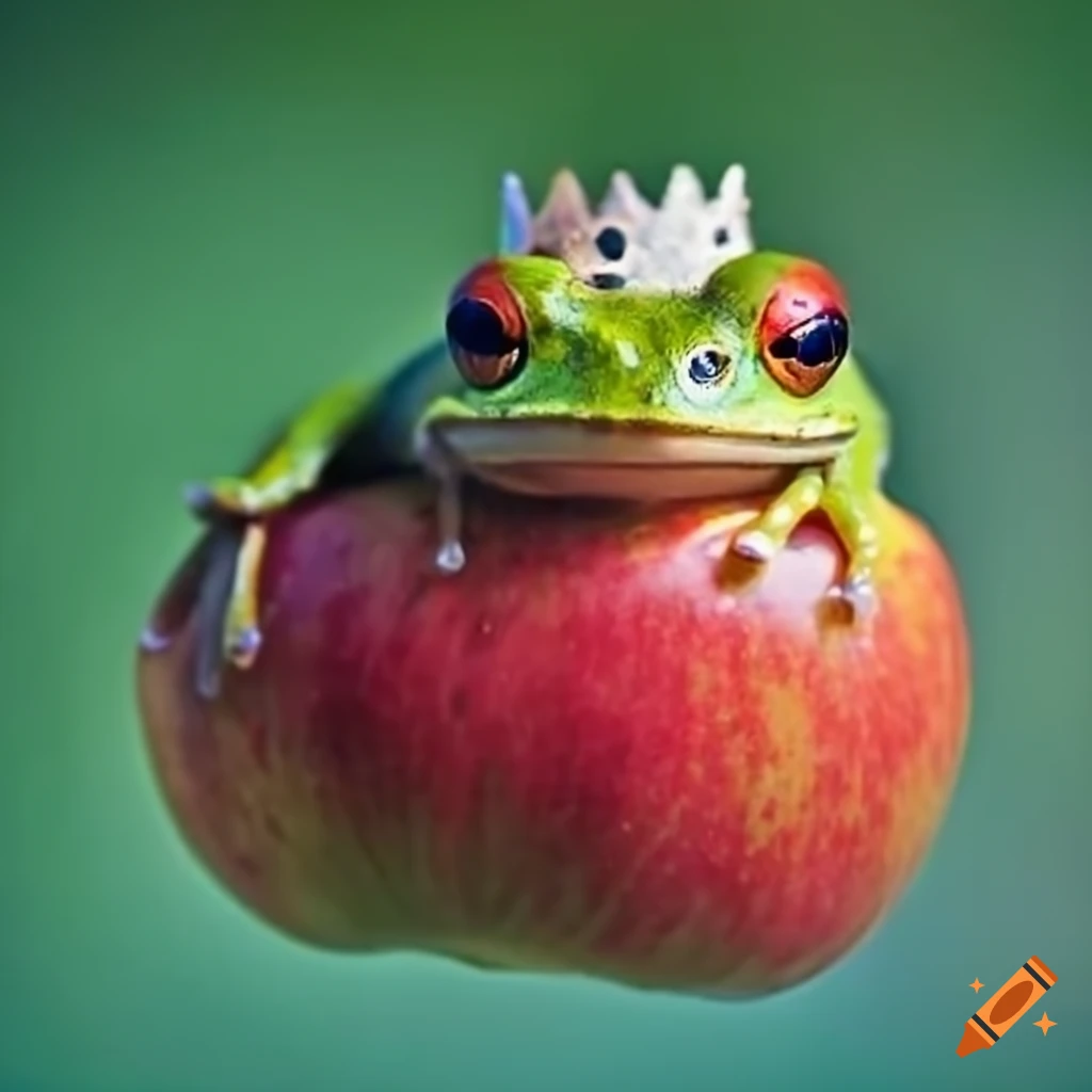 A frog with a crown on a apple on Craiyon