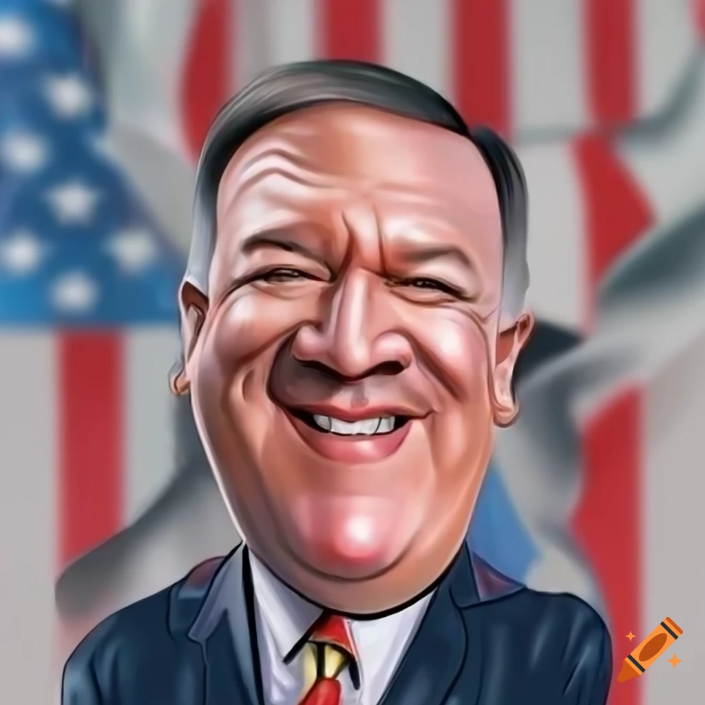 Professional caricature of Mike Pompeo with American flag