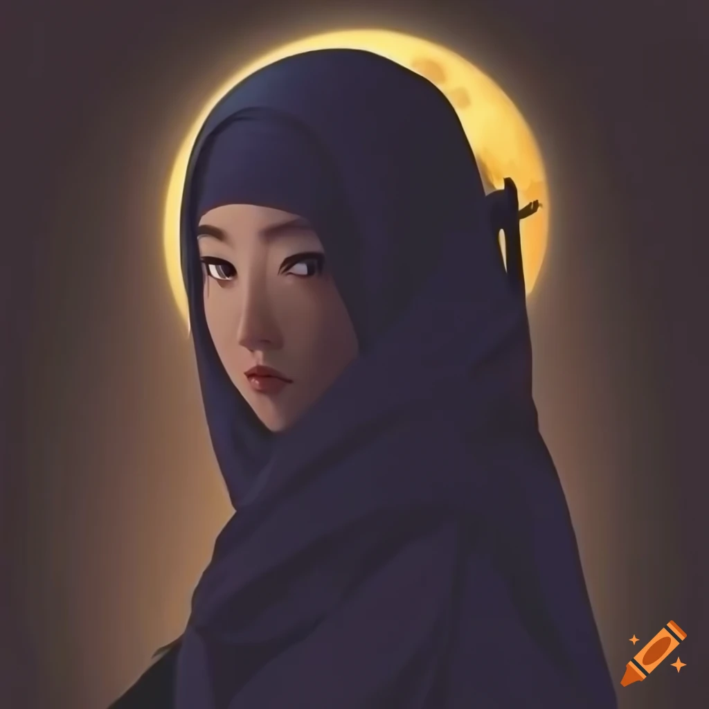 a-siluet-of-a-face-of-beutiful-japanese-lady-wearing-hijab-kimono-under