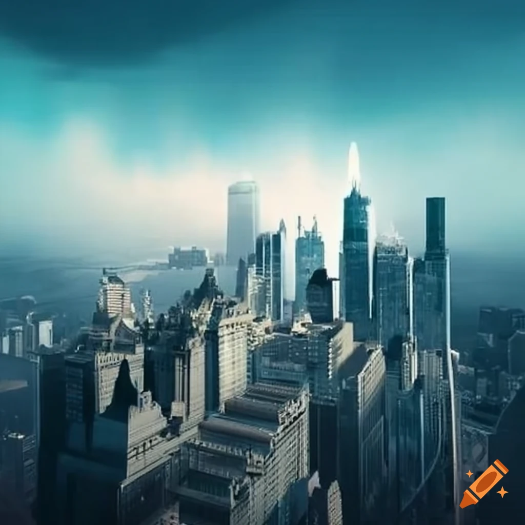 City with megatall skyscrapers on Craiyon