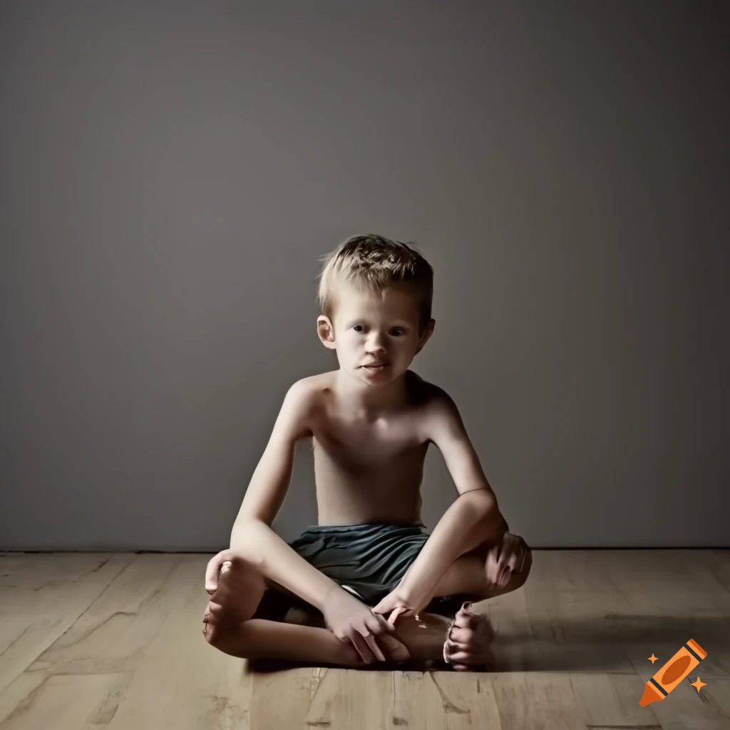 skinny boy sitting on floor