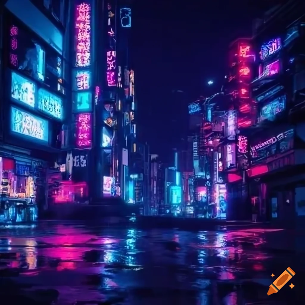 Neon Japanese cyberpunk city at night