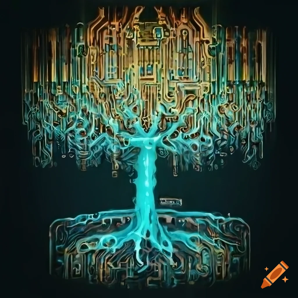 Tree in tube art or pipe art style or electronic circuit board art