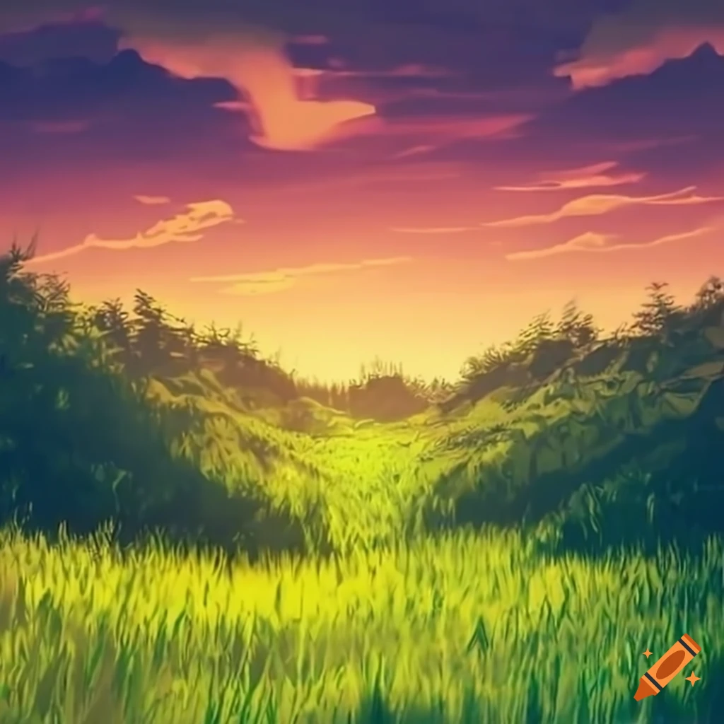 Sunset Paddy Field Nature Scenery Landscape Anime 4K Wallpaper #109
