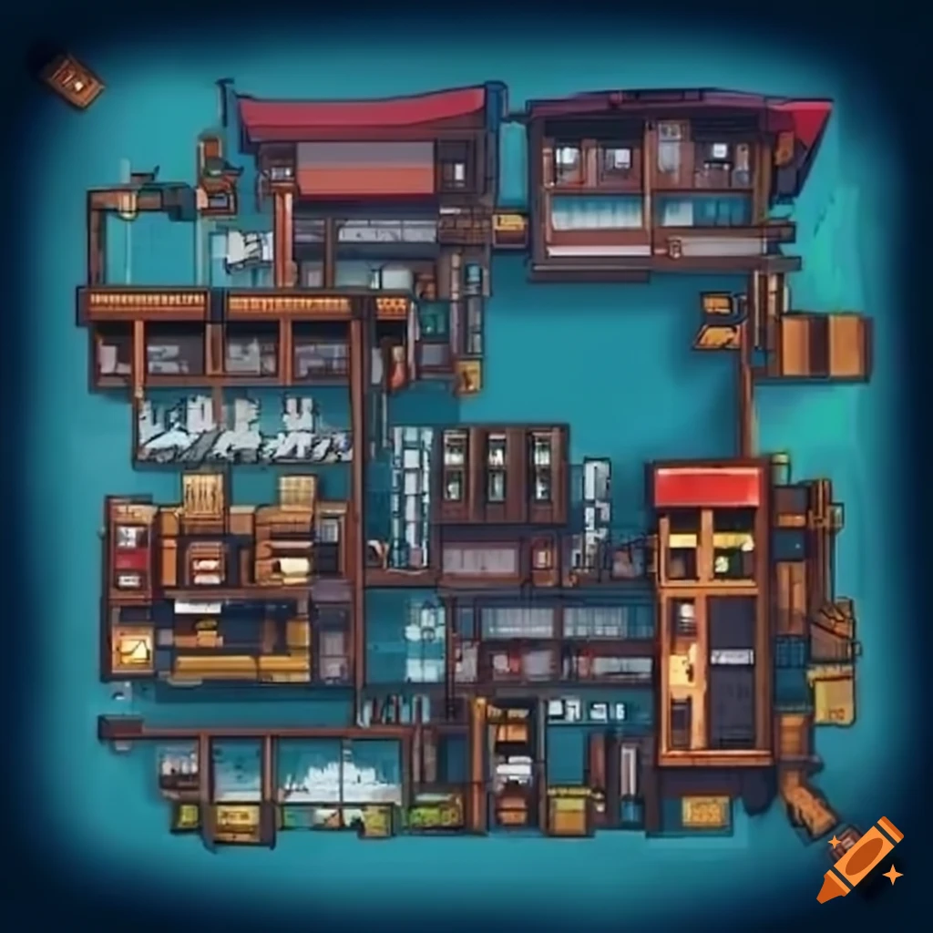 Factory map for a video game on Craiyon