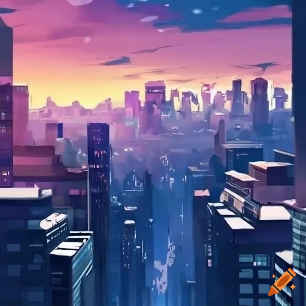 Download free Purple Sky Sunrise Anime City Wallpaper - MrWallpaper.com