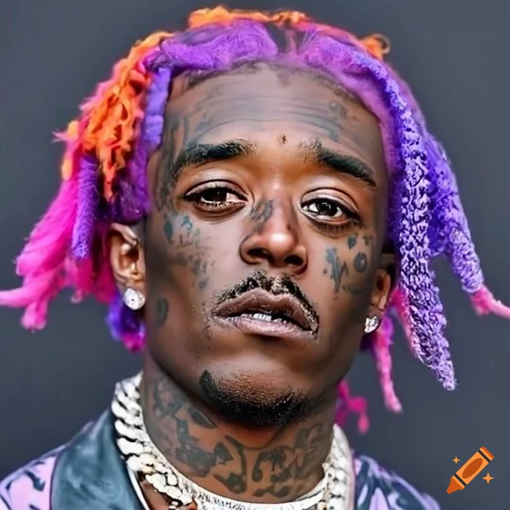 Lil uzi vert with pink and purple hair, with his real face and face ...