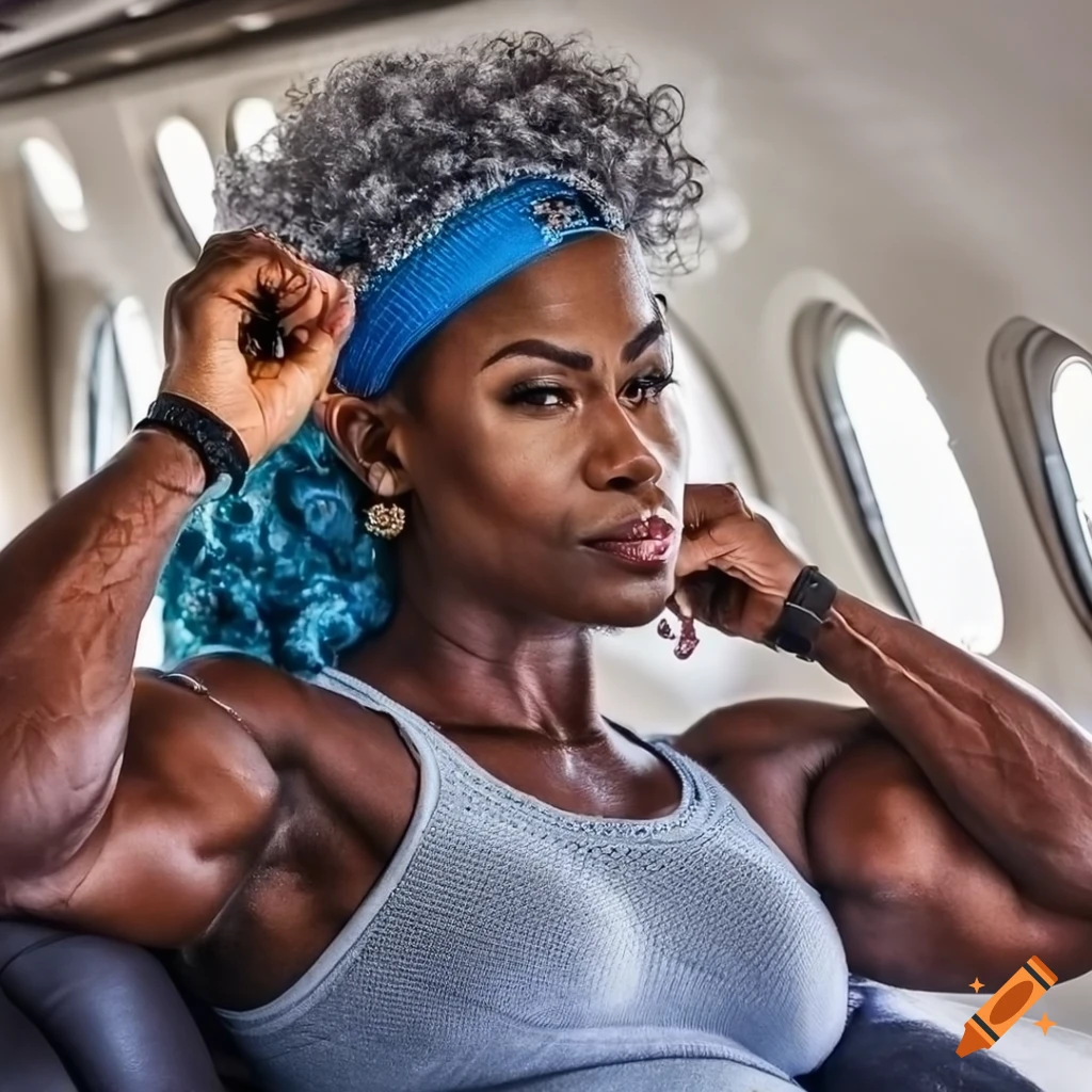 Photo of muscular african female bodybuilder with platinum hair on