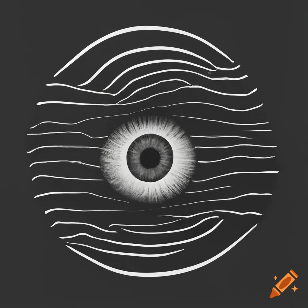 A minimalist black and white screen print of an eye