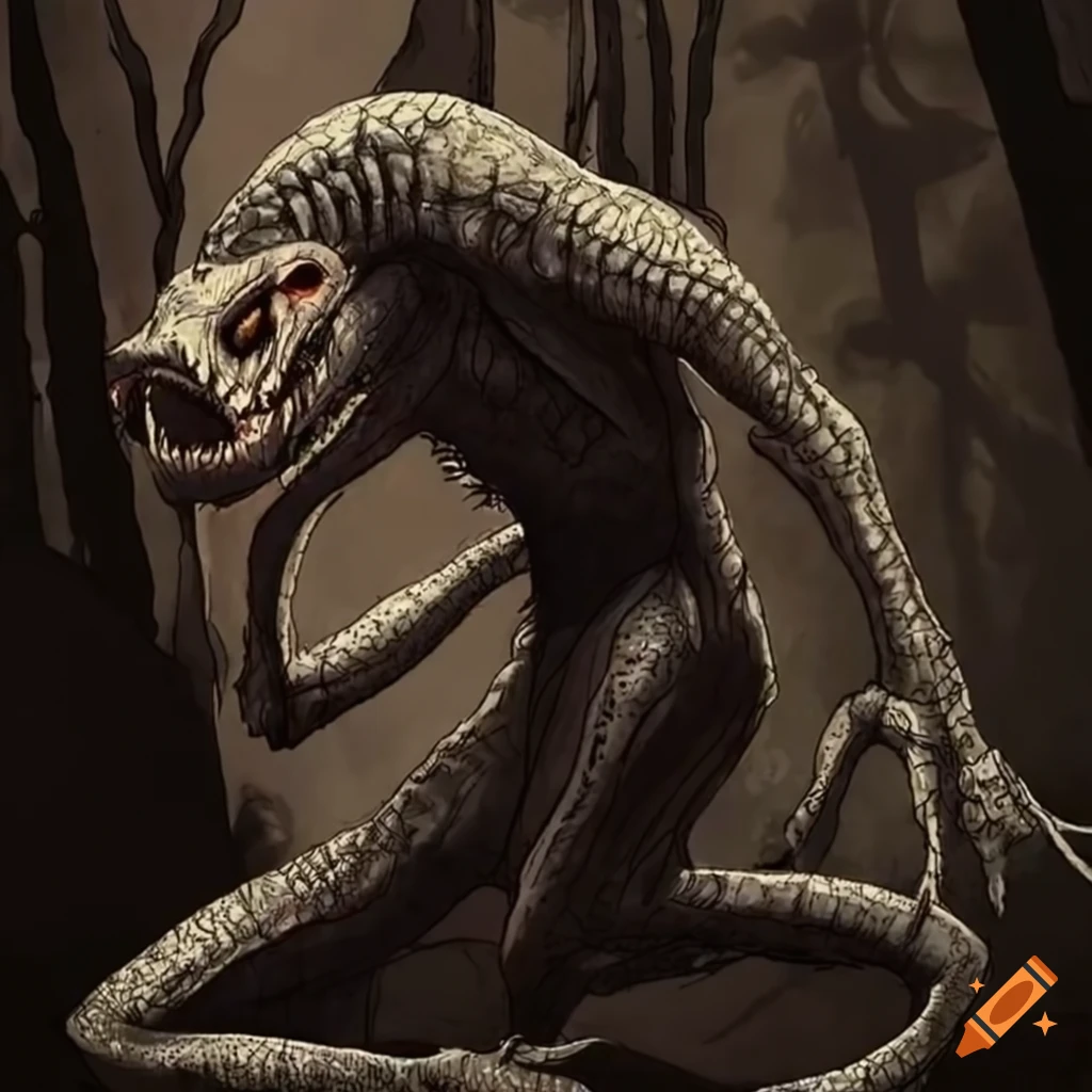 Scariest geko cryptic creature sketched with a black ink on Craiyon