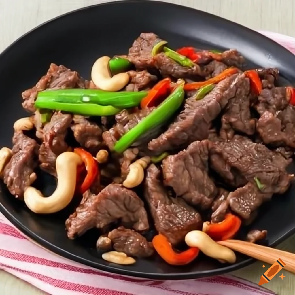 Stirfried beef with cashew nuts on Craiyon