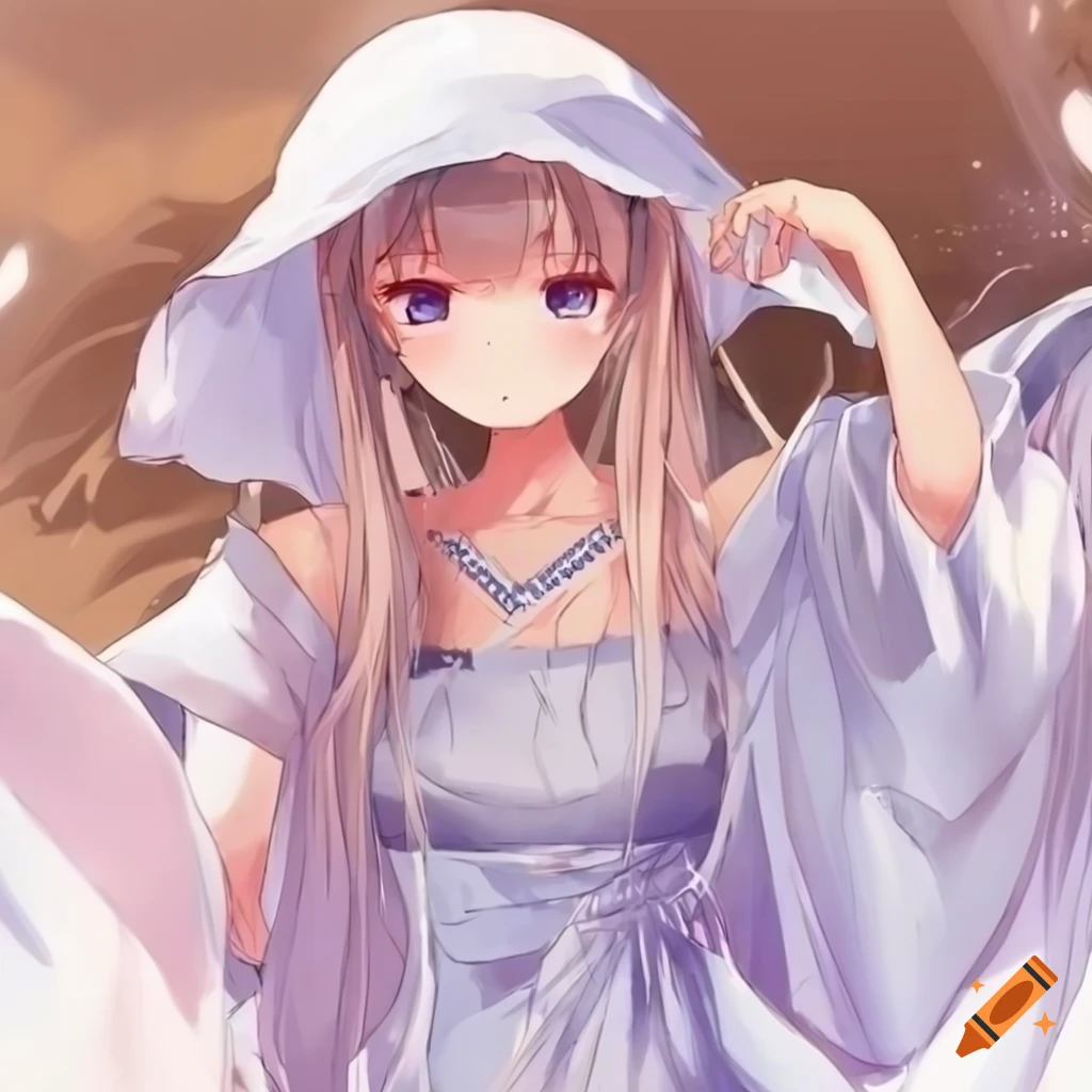 Anime girl, wearing sundress, long sleeves, sunhat, cute and adorable