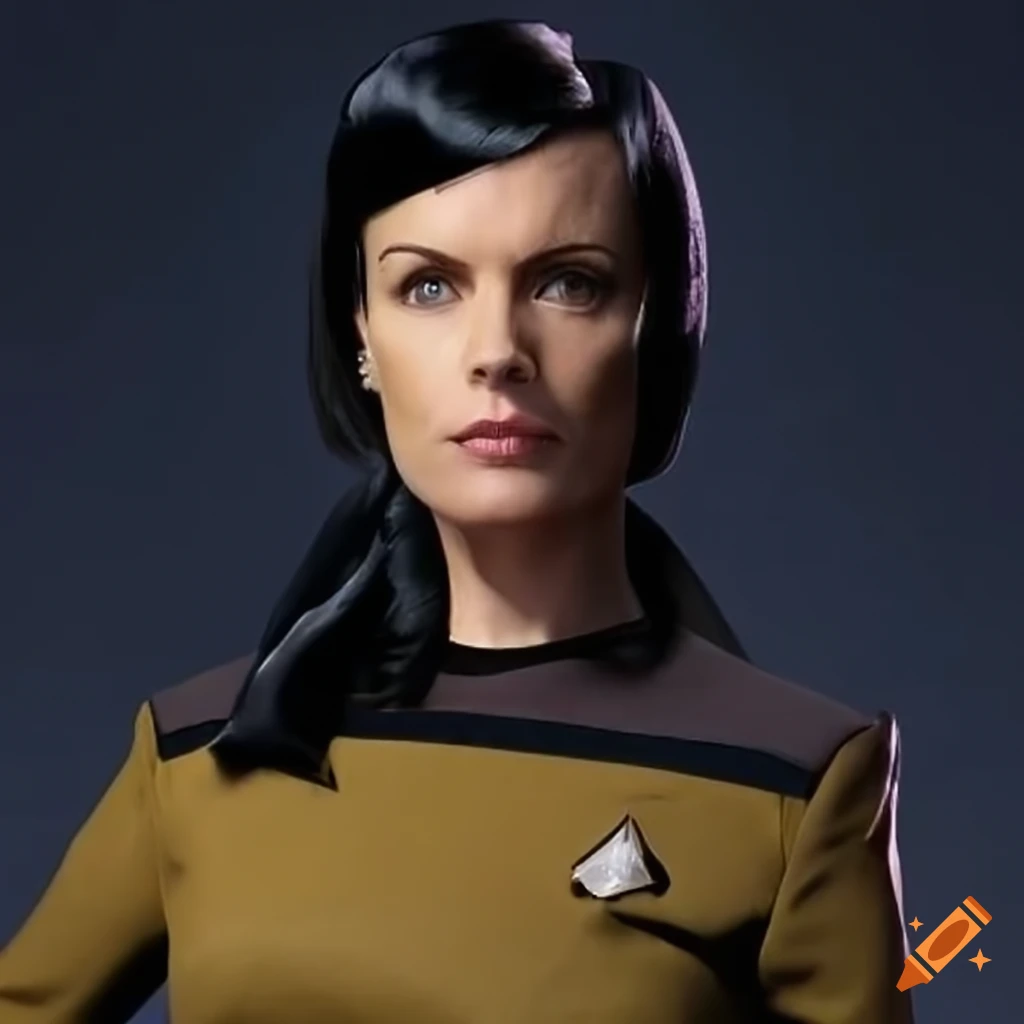 Female black haired starfleet officer wearing a gold uniform