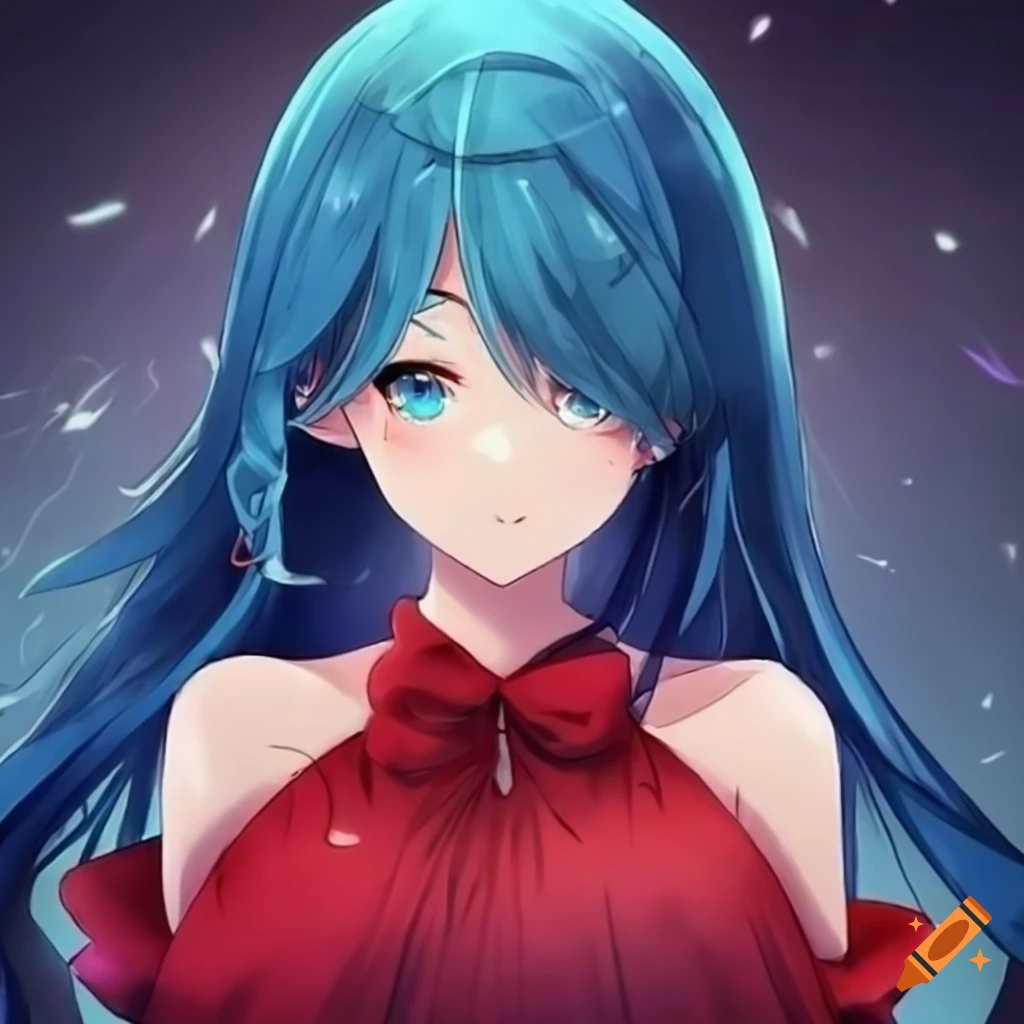 blue hair red dress Red Hair Blue Dress