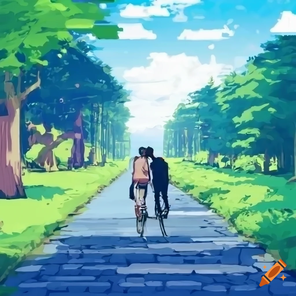 imagen 2048x1152 píxeles y 6 MB que contenga anime de una pareja viajando en bicicleta